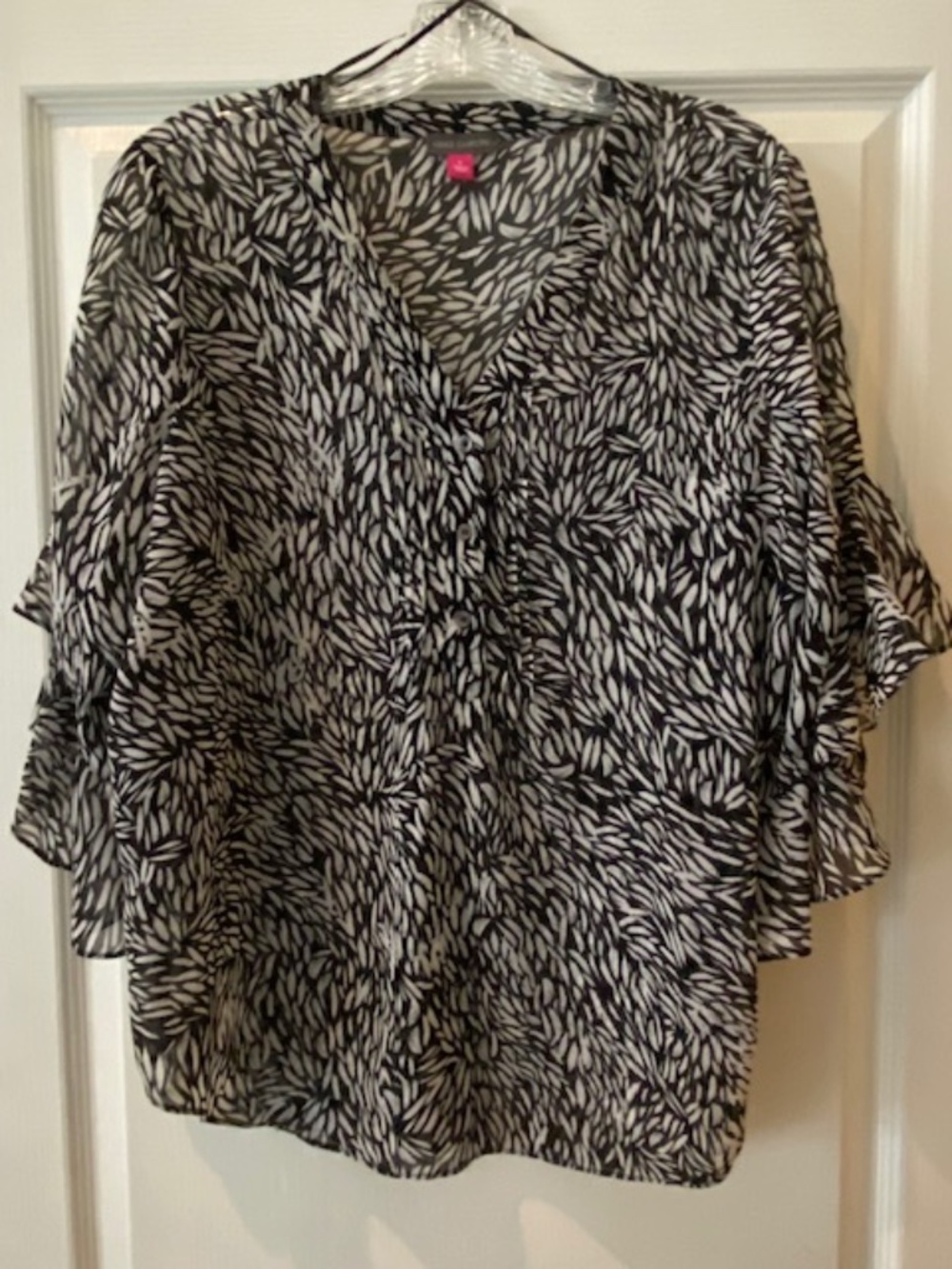 Vince Camuto black and white sheer blouse size L